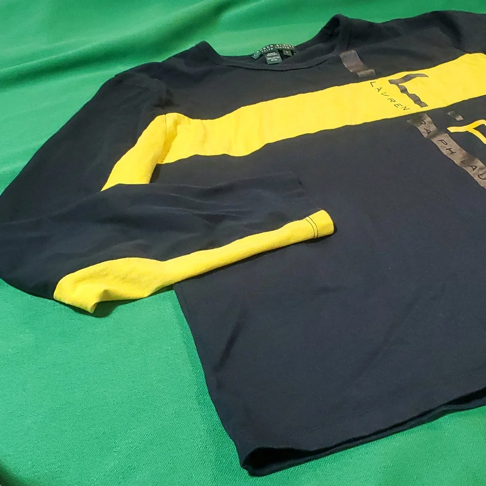 Women's vintage Ralph Lauren black yellow size Large logo long sleeve shirt - Picture 2 of 10